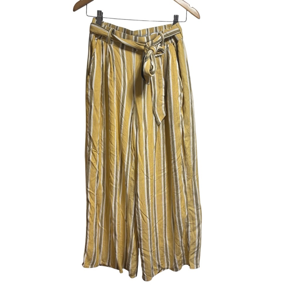 Hollister Ultra High-Rise Wide Leg Pants Yellow White Striped Paperbag M #223